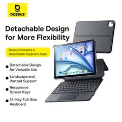 Bao da bàn phím Baseus Brilliance II – Tháo rời bằng nam châm, xoay dọc/ngang, cho iPad Pro (2018–2022)/Air 4–6
