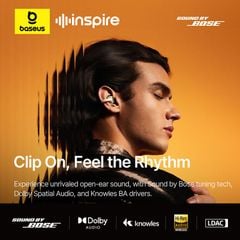 Tai Nghe Không Dây TWS Baseus Inspire XC1 Open-Ear (Bluetooth v6.1, 8H, IP66, Hi-Res Audio, LDAC, 4-Mic ENC, Sound by BOSE, 360° Sound Reality)