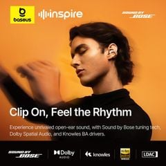 Tai Nghe Không Dây TWS Baseus Inspire XC1 Open-Ear (Bluetooth v6.1, 8H, IP66, Hi-Res Audio, LDAC, 4-Mic ENC, Sound by BOSE, 360° Sound Reality)