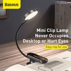 Đèn kẹp đọc sách Baseus Mini – Ánh sáng dịu mắt, 3 mức sáng, pin sạc 350mAh, dùng 24h, chân kẹp tiện dụng