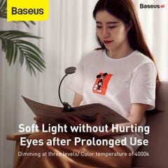 Đèn kẹp đọc sách Baseus Mini – Ánh sáng dịu mắt, 3 mức sáng, pin sạc 350mAh, dùng 24h, chân kẹp tiện dụng